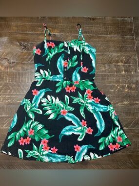 Hollister Black Linen Blend Tropical Dress Sz L Summer Beach Vacay Resort Party